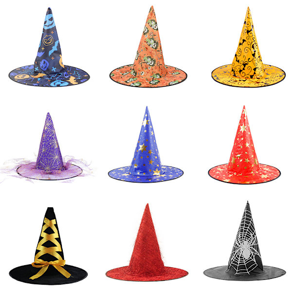 Halloween häxhatt festdekoration böjd hörn nät pumpa tryck trollkarl häxhatt för barn(stil 3)