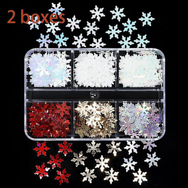 6 Rutor Julnagelglitter Sekvenser Ii Vinternagelkonst Dekorationer Dekorerade Med Holografiskt Laser Snöflinga Glitter Nagelflis (Två Ask)