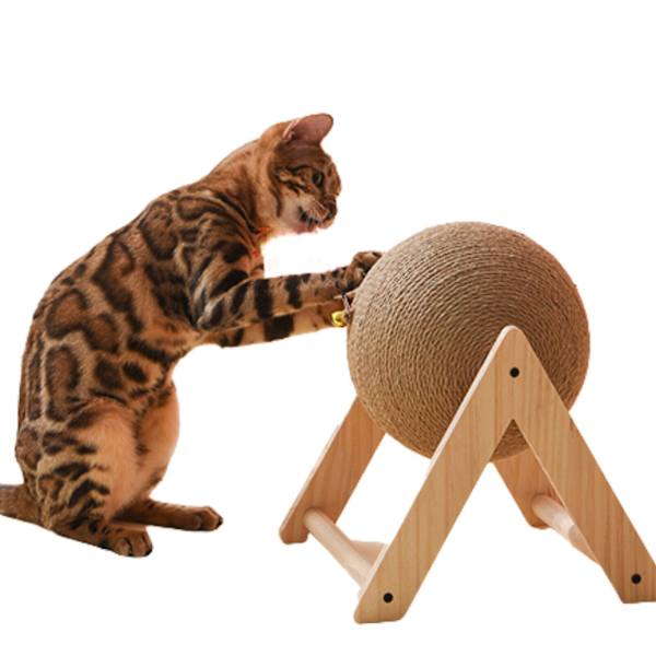 Kattklösboll Husdjur Kattklösare Interaktiv Rolig Leksak Naturligt Trä Sisal