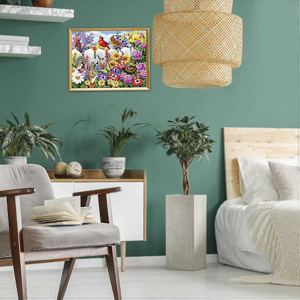 5D Diamantmålning Kit för Vuxna, Färg Blomma Fåglar Diamantmålning DIY Runda Borr Diamantmålning Konst, Måla efter Nummer Diamantpunkter med Verktyg