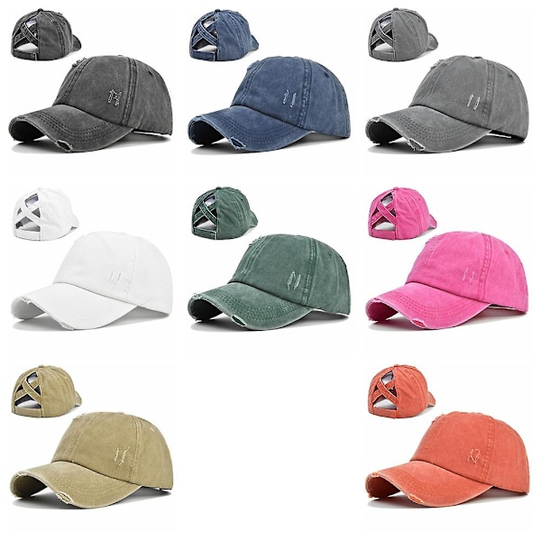 Hål gjord gammal flätad hatt hästsvans hatt tvättad gammal hatt basebollkeps tie-dye hatt kvinnlig hatt