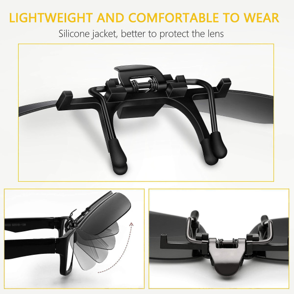 Clip On-solbriller, [2-pakning] Uv400 Uv400 Flip-up polariserte solbriller for menn/damer – praktisk og sikker passform