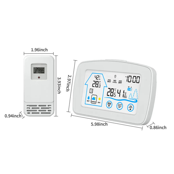 Inomhus- och utomhushygrometertermometer med Time Backlight LCD-skärm Desktop Elektroniska temperatur- och luftfuktighetsmätare för växthuskällare