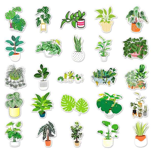 100 stk søte, grønne plante klistremerker for vannflasker, bærbare datamaskiner, telefoner, datamaskiner, vinyl, løvverk, botaniske akvareller, blomster, kaktus, sukkulenter