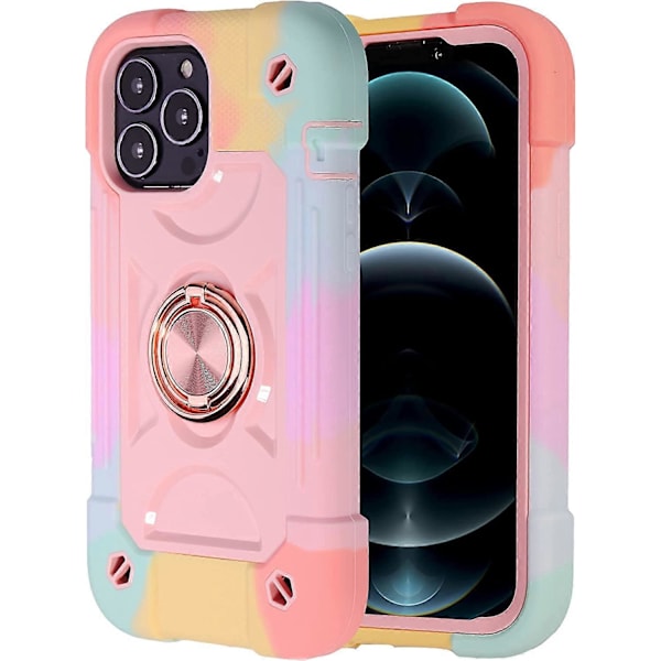 Kompatibel med iPhone 13 Pro Max Skal för Kvinnor, Robust Militärklass Stötsäker Telefonfodral med Justerbar Ring Stativ för iPhone 6.7 2021