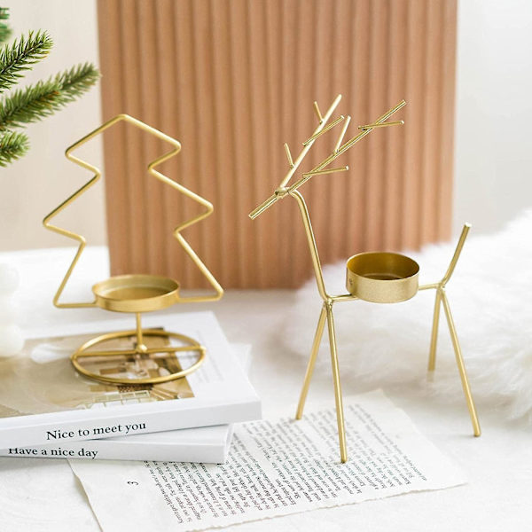 Julmetall Ljusstake, Smidesjärn Ljusstake Geometrisk Elegant Teeljusstake, Jul