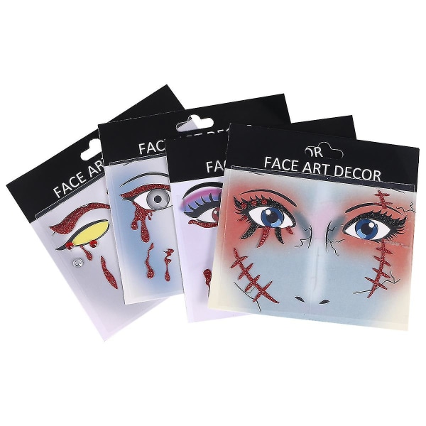4 st läskiga blodiga ansiktsdekaler Ögonklistermärken Halloween kostym Festtillbehör Tecknad Halloween ansiktsklistermärken
