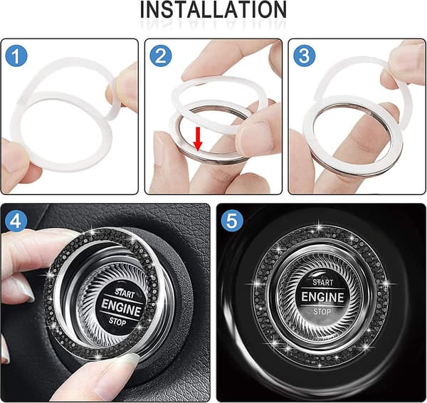 Bilmotorer Start Stop Tilbehør til Bilindretning Sort 2stk Rhinestone Sticker
