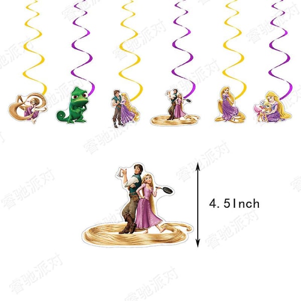 Trassligt parti hängande flagga ballongkaka Power Strip Spiralberlock Rapunzel Födelsedagsfest Dekorationstillbehör