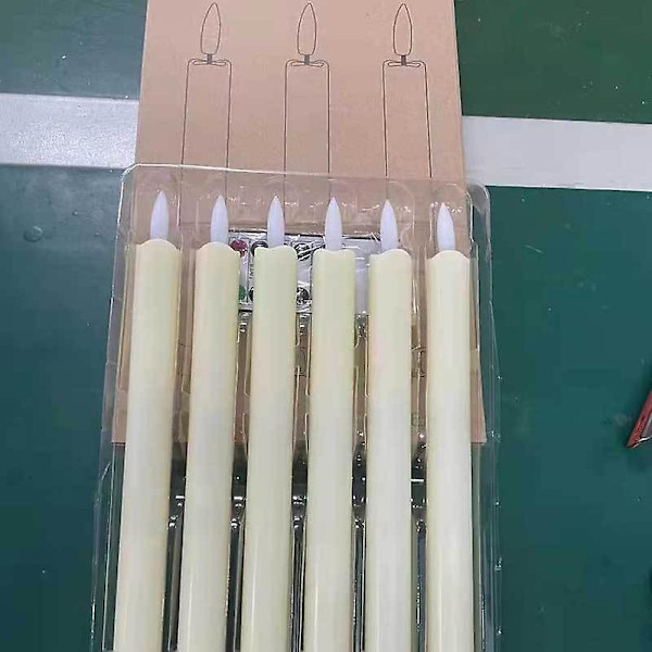 Flamlösa elfenbensfärgade avsmalnande ljus, batteridrivna LED-varm färg 3D-veke ljusljus julhem bröllopsdekoration 6-pack.