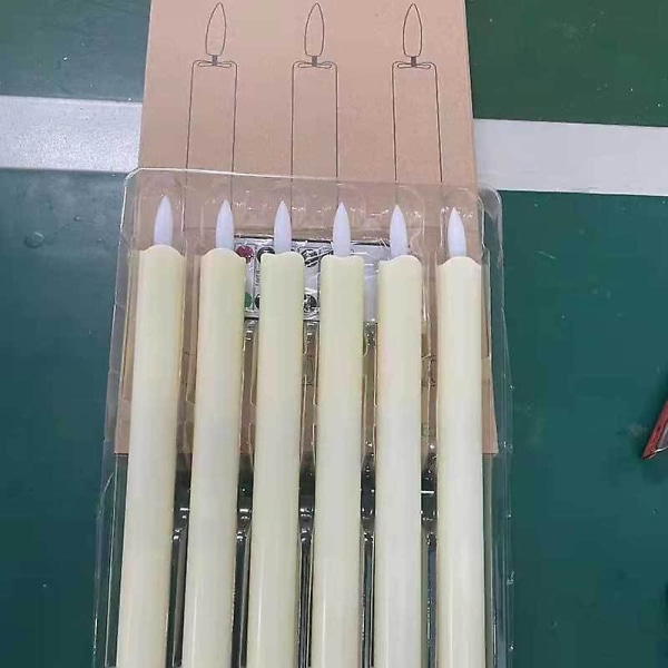 Flammeløse elfenbensfarvede spidslys, batteridrevne LED-lys med varm farve, 3D-væge, stearinlys, julehjem, bryllupsdekoration, 6 stk.