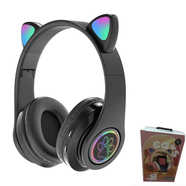 Cat Ears hopfällbara hörlurar - Trådlösa Bluetooth 5.0 hörlurar svart