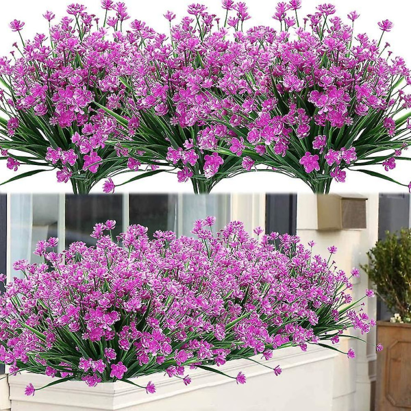 8 bunter utendørs kunstige falske blomsterbusker UV-resistente planter, kunstig plastgrønt (lilla) (Fuchsia)