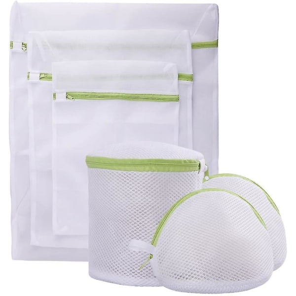 Mesh vaskeposesett - Hvit delikat slitesterk polyester vaskeposer med glidelås