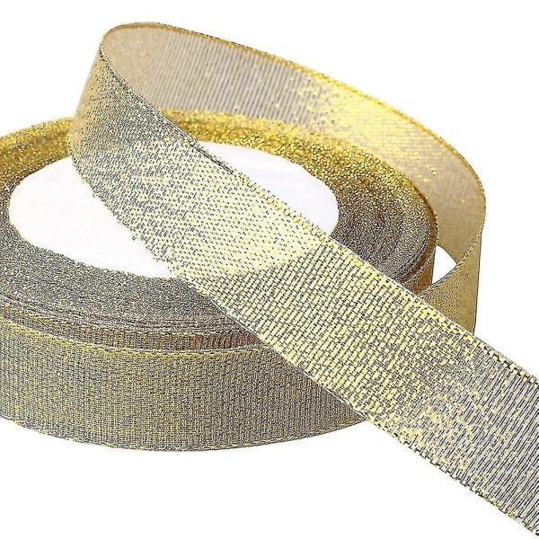 Metallisk guld organza bånd, 20 mm 25 yard dekorativt bånd Metallisk bånd sløjfebånd til gaveindpakning Kunsthåndværk