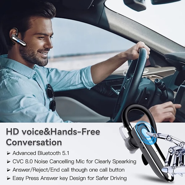 Bluetooth-headset, med mikrofon, laddningsbox LED-display Bluetooth-headset, Bluetooth V5.1-headset med brusreducerande mikrofon, (Yyk-530-1)
