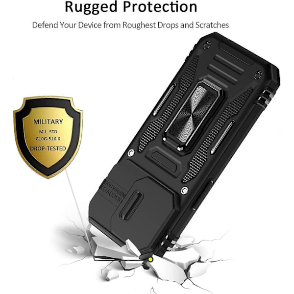 iPhone 13 Pro Skal med Skjutbar Kameraskydd, Falltestat, Militärklass, Robust, Hållbart, Svingbart Ringstativ, Telefonfodral (Svart)