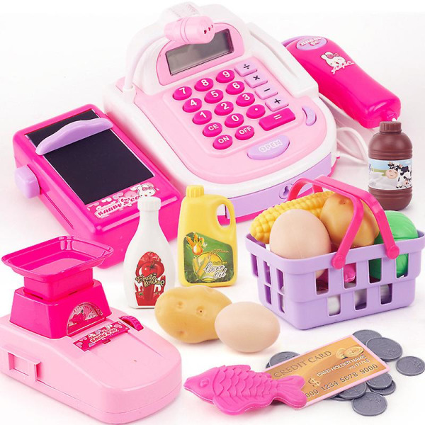 Minisimuleret supermarked kasseskranke Rollespil Kasserer Kasseapparat Børn Foregive Leg Tidligt pædagogisk legetøj 1 stk. (Pink)