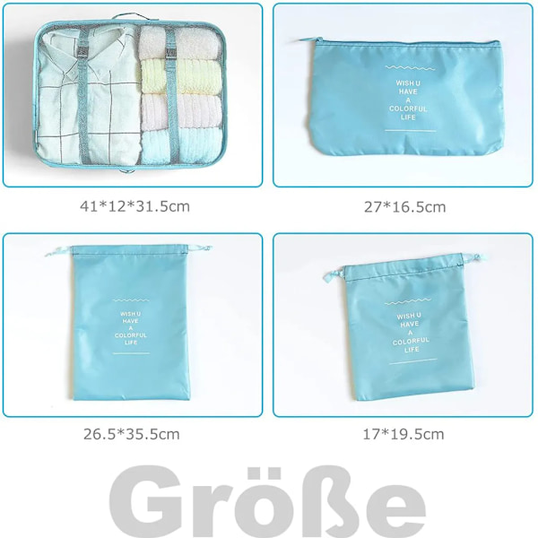 Organizer set, packkuber klädpåsar skopåsar researrangör packkuber kosmetika researrangör packpåsar (8 delar)