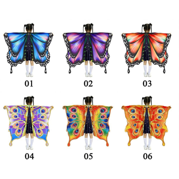 2023 Nyt opgraderet sommerfuglekostume til piger, sommerfuglevinger Cape Halloween kostume Foregive festkjolesæt med pandebånd og maske（HD-011，K）