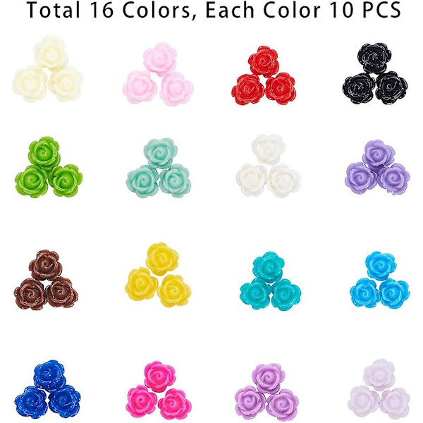 160 st 16 Färger Rosblommor Pärlor Knappar Platta Bas Harts Blomma Smycken Pärlor Dekorationer Blomma Flatback Cabochons För Diy Hantverk, Scrapbooking