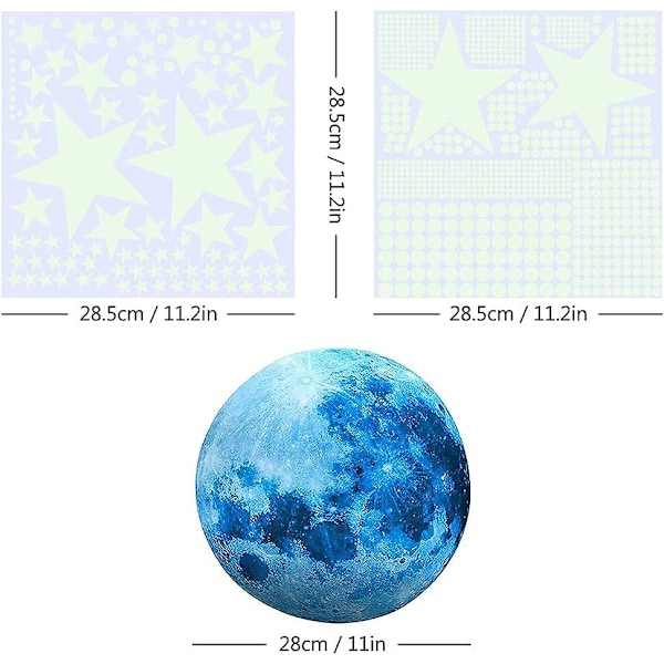 1003 Luminous Dekaler, Glow In The Dark Måne Och Stjärnor Väggdekal, Luminous Väggdekaler För Barn Vuxna Sovrum Tak Dekoration