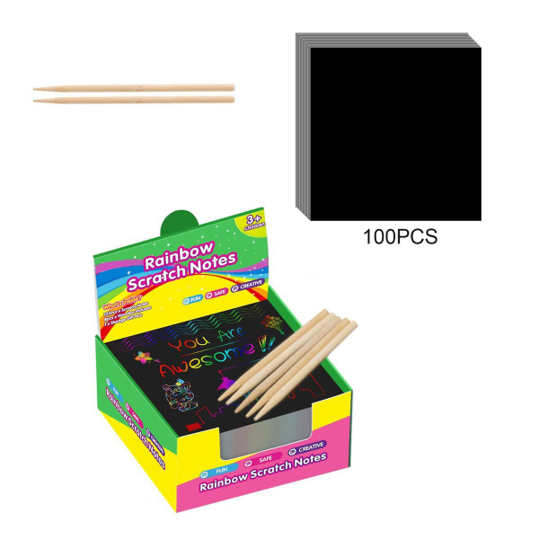 100 ark skrapepapir for barn, fargerikt håndlaget skrapemaling