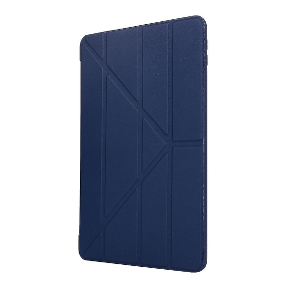 Til Ipad 10.2 (2021)/(2020)/(2019) Beskyttelsescover, foldedeformeret silikone + Pu læderstativ tabletetui - sort（blå）