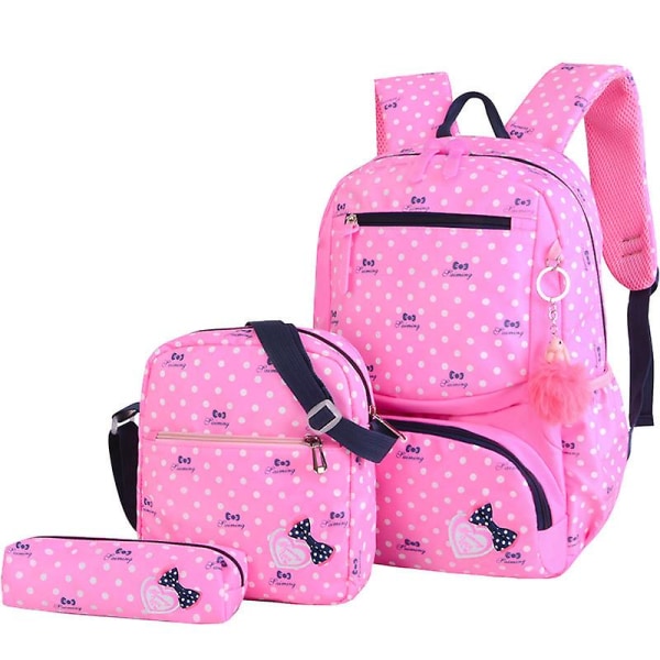 3 kpl Heart Prints -reppusarjat 3 in 1 Bowknot Primary Schoolbag Travel Daypack koululaukkusarja Reppu opiskelijoille (vaaleanpunainen)