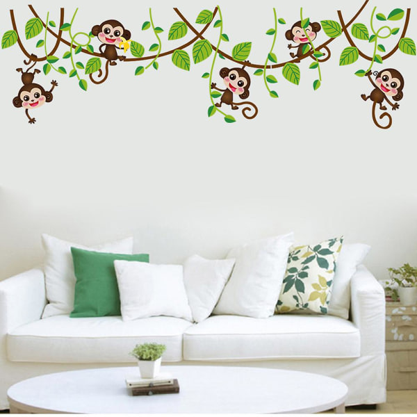 Jungle Monkeys DIY veggklistremerker for barn, babyrom, barnehage, dyre-veggdekor