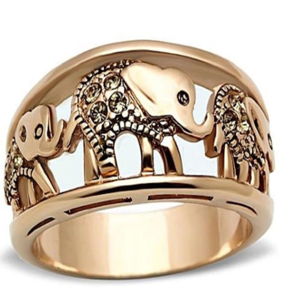 Gul Guld Smuk Elefant Dyr Ring Lucky Elephant Ring Til Mænd Kvinder（11）