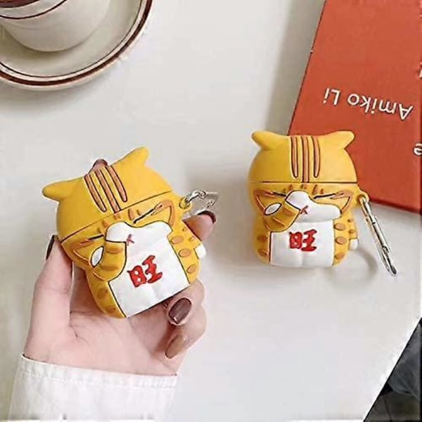 Hörlursfodral Kompatibelt med AirPods 1/2, Rolig Kreativ Touching Head Lucky Gold Money Cat AirPods Fodral, Snygg Kitty Silikon Hörlurs Skydd