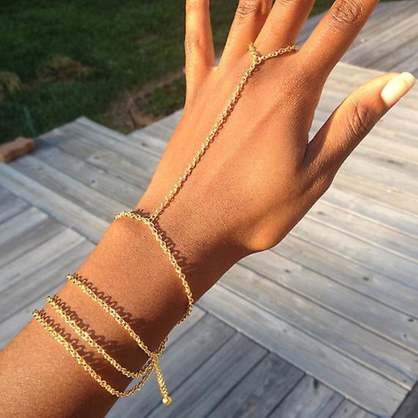 GHYT Fingerring Armbånd Guld Slave Armbånd Håndkæde Ring Link Armbånd Hverdagssmykker til kvinder og teenagepiger