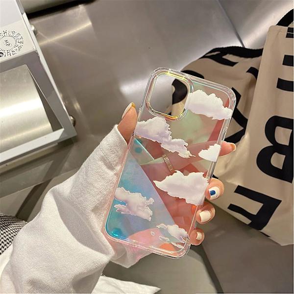 Söt Transparent Kristallfodral för Iphone 12 6.1 Tum, Stötsäkert PC+ TPU Bumper Skyddande Omslag för Vit Moln Färg Himmel Design för Kvinnor, Flickor