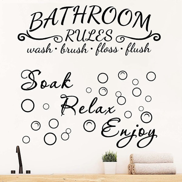 2 stycken badrumsväggdekaler klistermärke Soak Relax Enjoy Badrumsregler väggdekal vinylcitat ord väggkonst dekoration för hem badrum (svart)