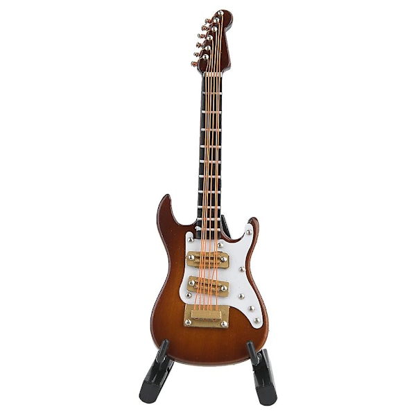 Miniatyr elgitarr modell 10 cm med stativ - Trä samlarobjekt prydnad (vit kaffe)