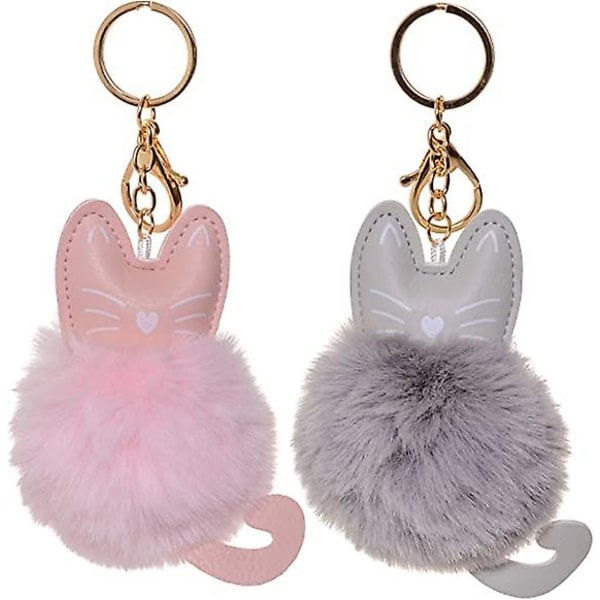 Ghyt Faux Fur Ball Key Chain Ring För Kvinnor Flickor Väska Hänge