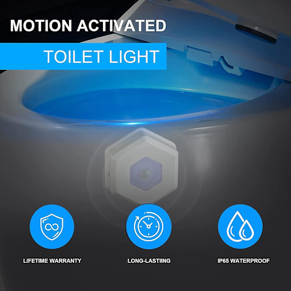 Toalett nattlys 2-pakning, bevegelsessensoraktivert LED-lampe, 7-farget toalettlys for baderomsdekor, barnas baderomsett kule ting (2-pakning)