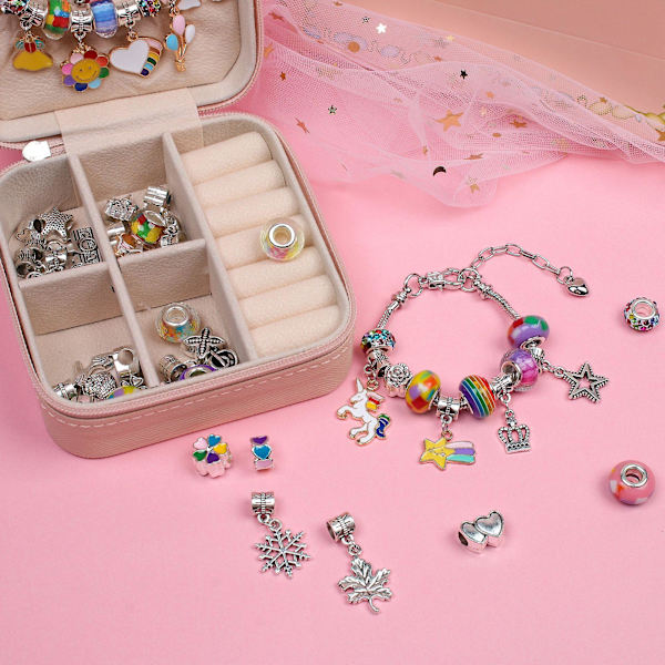 Charm armbandssats - Flickor 66 st DIY pärlor smycken gör-det-själv-kit, enhörning och sjöjungfru presenter för flickor leksaker hantverk