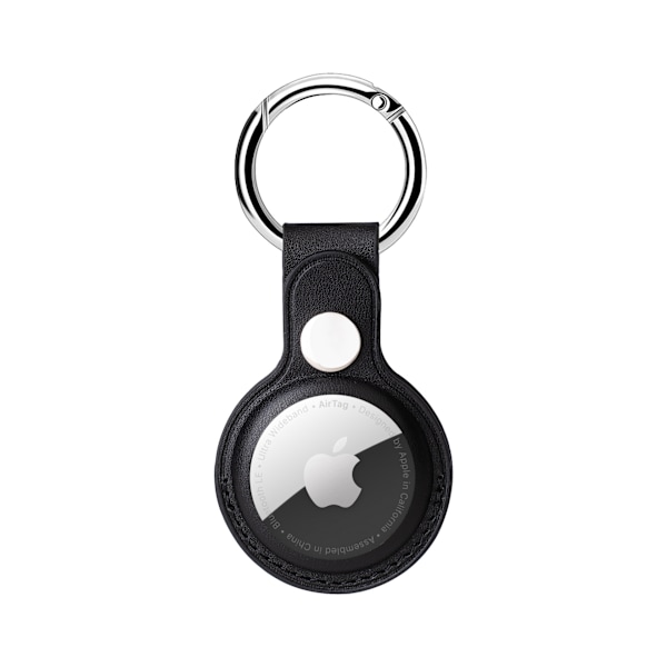 AirTag Nøglering til Apple Airtags Holder, Læder Beskyttelsesetui Airtag Tracker Cover med Nøglering Kompatibel AirTag Hundekrave (sort)