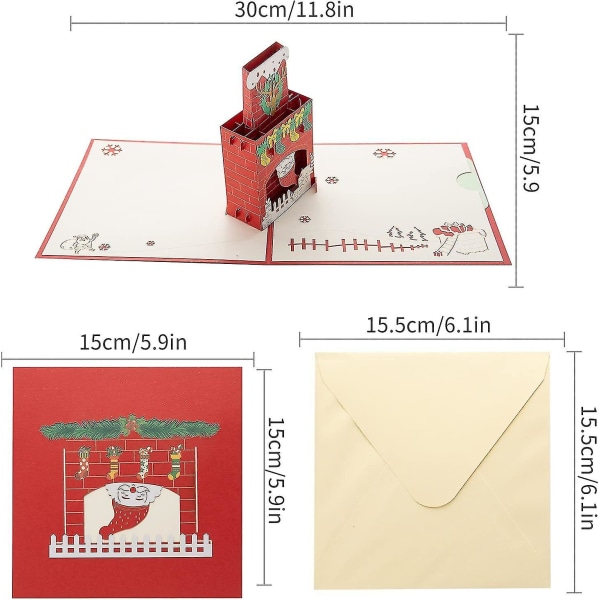 3D Pop Up -joulutervehdyskortti Hyvää joulukorttia 3D-taitettava joulukortti Joulukortit kirjekuorilla 3D-kortti Käsintehdyt lahjakortit Savupiippu S