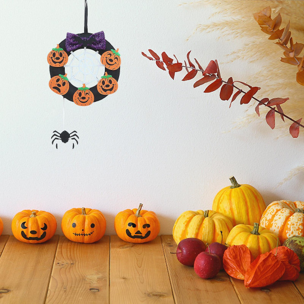 Halloween dekorasjon krans rotting sirkel krans inngangsdør anheng vindusdekor（76，hvit）