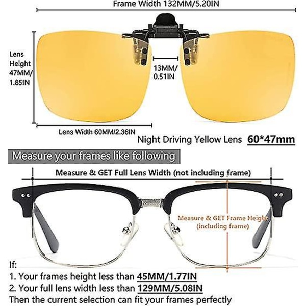 Wabjtam Polarized Clip On Flip Metal Clip Kantløse solbriller for reseptbelagte briller Gul (natt)