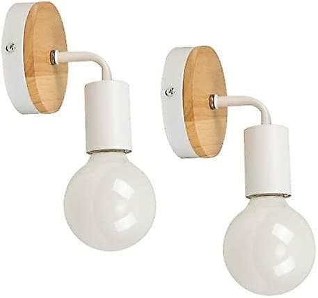 2-pack Moderna E27 Vägglampor i Trä och Smidesjärn