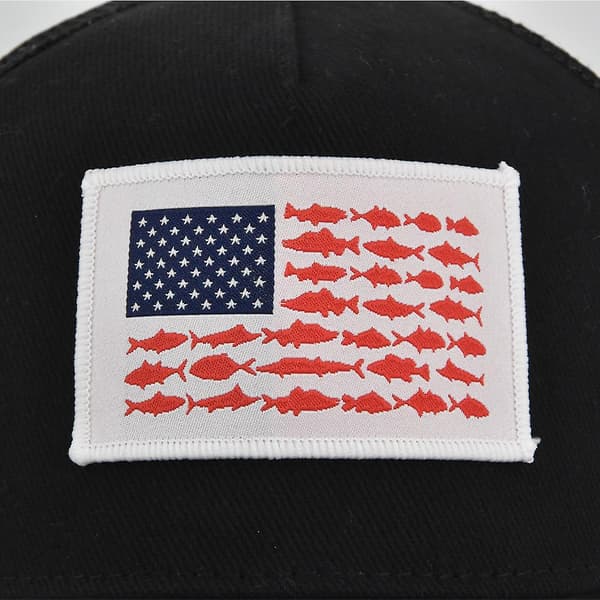 Brodert Baseball Cap Fish American Flag Patch Brodert Cap Mesh Cap Buet Bremskjerm Sol Visor Sommerhatt