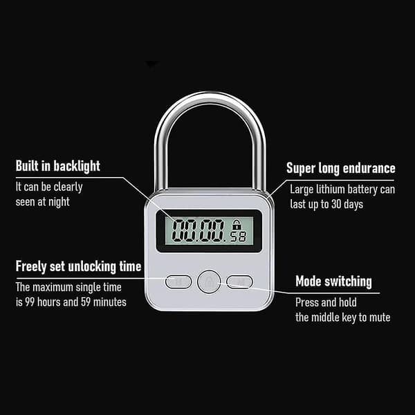 Timerlås med LCD-display, USB-uppladdningsbar, Vuxenspel, Elektronisk timer