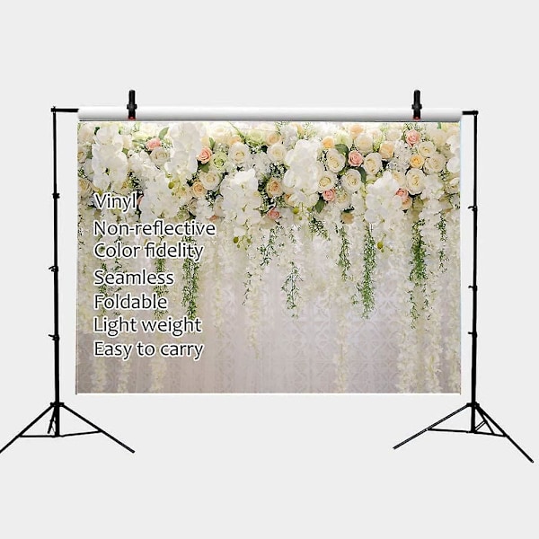 Vit Rosblommig Fotobakgrund Bröllopsdusch Bröllopsblommor Väggdekoration Fotobakgrund Studiorekvisita Bås Vinyl 7x5ft