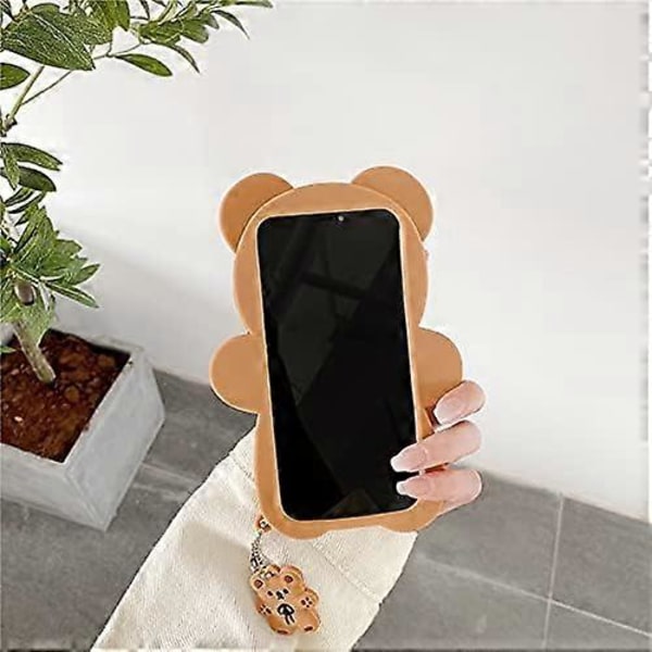 Ultra Tjockt Mjukt Silikonfodral med för Apple 3D Cartoon Färg Söt Söta Roliga Bedårande Kawaii Barn Flickor Pojkar (Brun Färg Teddybjörn med Charm, för