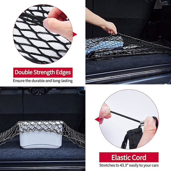 Heavy Duty Cargo Net, Justerbar Elastisk Bagagerumsnet med 4 Metal Kroge, Universal Dobbeltlags Opbevaringsarrangør, Automotive Cargo Nets til SUV, C