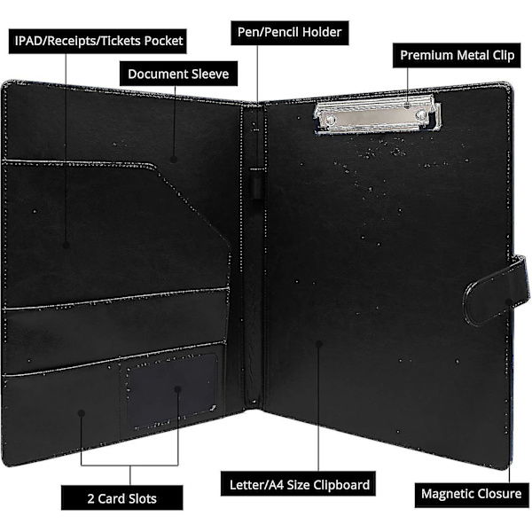 A4 Magnetisk Konferensmapp Clipboard Med Förvaringsportfölj Padfolio Pu Läder Intervju Dokument